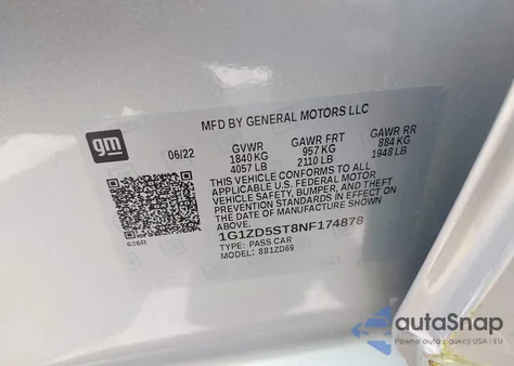 2022 Chevrolet Malibu Fwd Lt from USA, damaged, VIN 1G1ZD5ST8NF174878